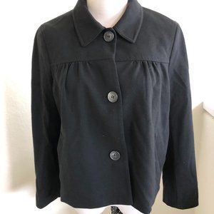 Theory Women Black Cropped Blazer Jacket size M Button Up Pocket Ruched